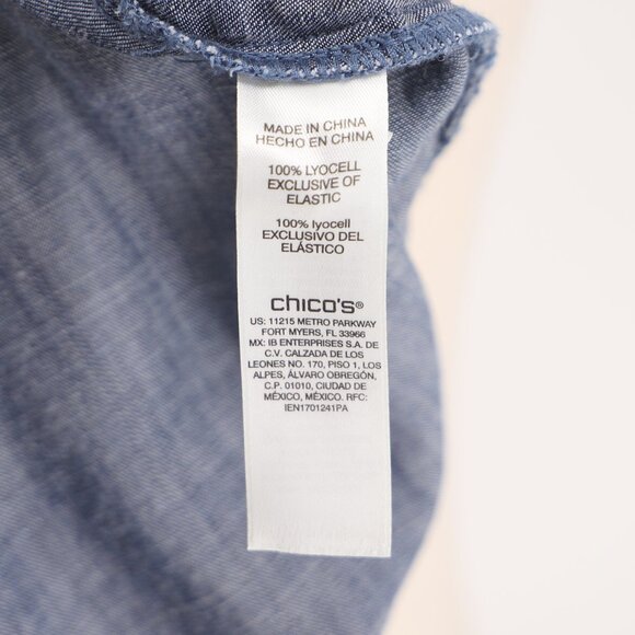 CHICO'S Chambray Lyocell Denim Blouse Top Shirred Smocked Yoke Size 3 (XL/16) - Picture 7 of 7